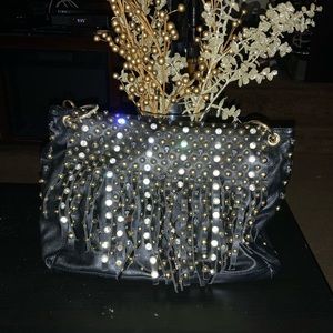 Black & gold skull & rhinestone handbag